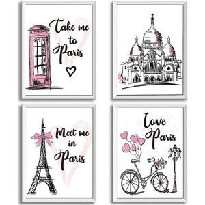 4 Pieces Paris Wall Art Prints, 8 x 10 Inch